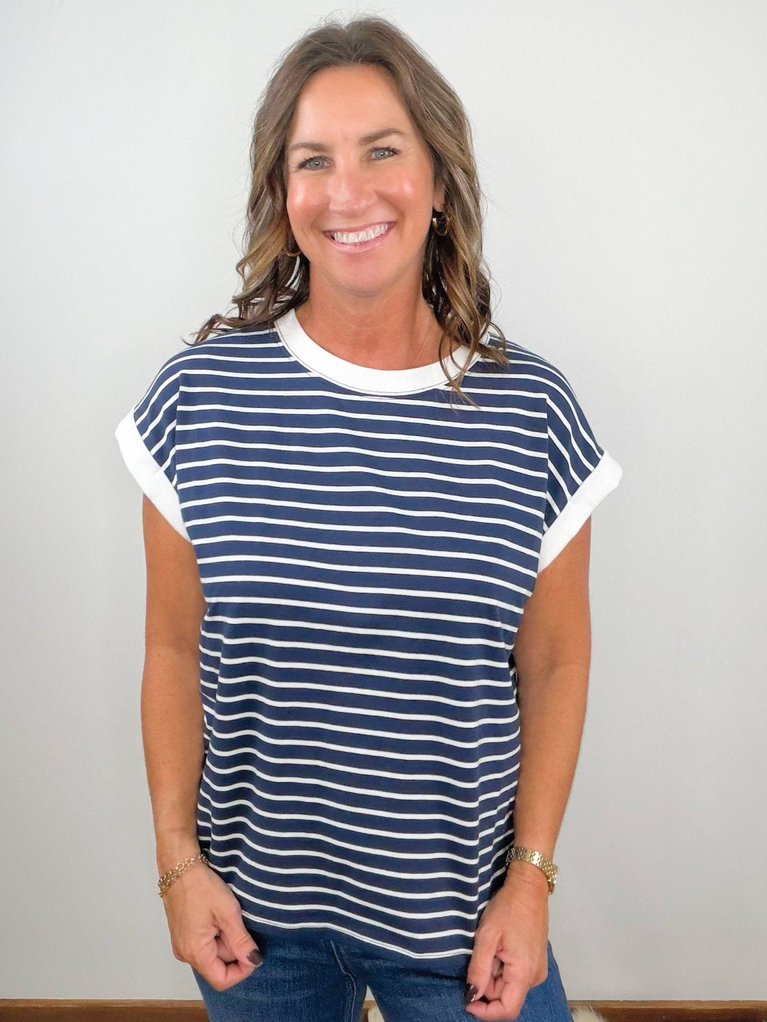 Contrast Trim Stripe Tee - Jessi Jayne Boutique