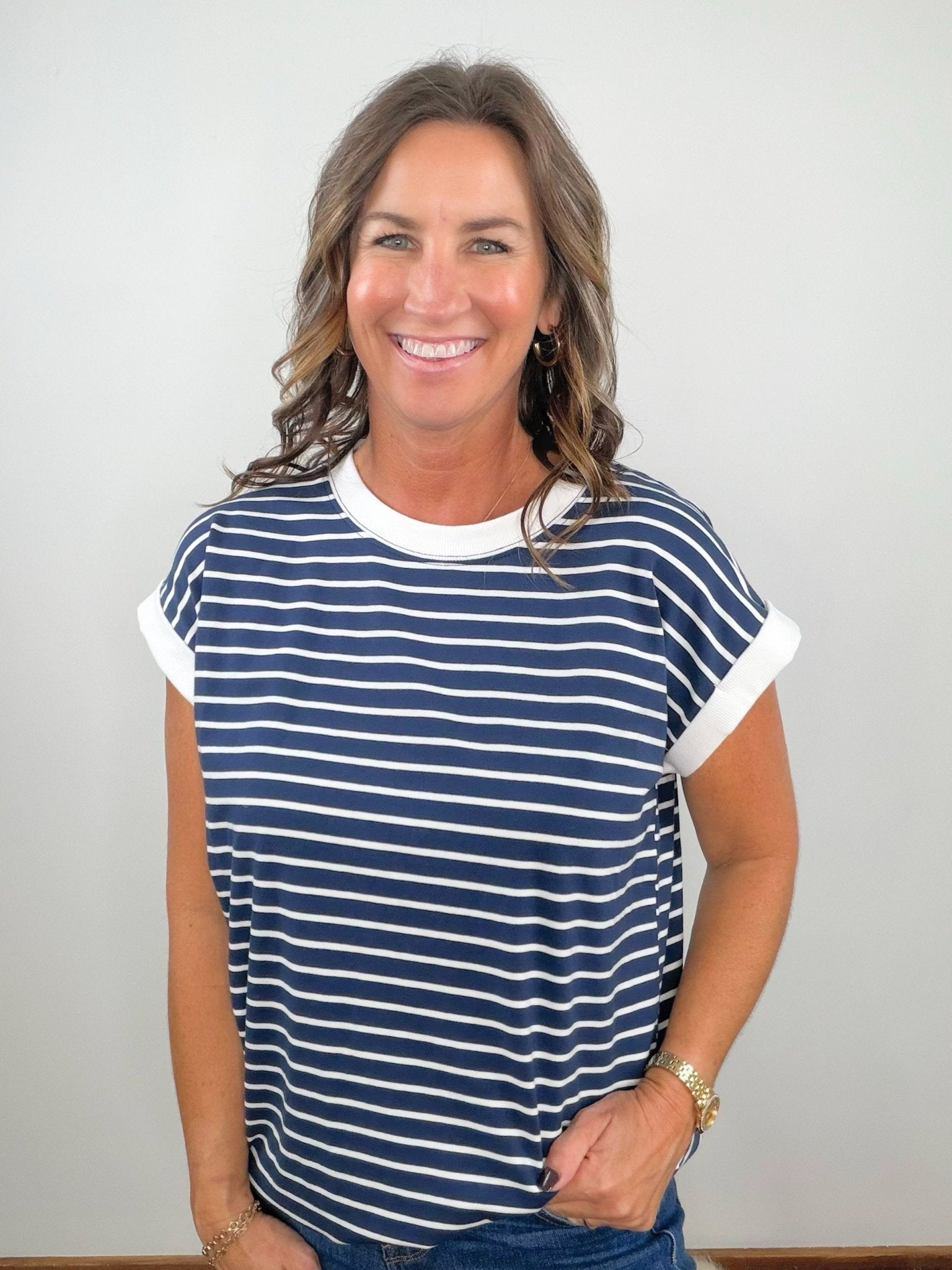 Contrast Trim Stripe Tee - Jessi Jayne Boutique