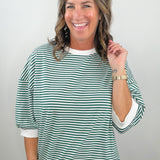 Green Everyday Stripe Contrast Trim Top