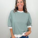 Green Everyday Stripe Contrast Trim Top