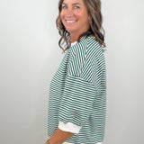Green Everyday Stripe Contrast Trim Top