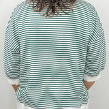 Green Everyday Stripe Contrast Trim Top