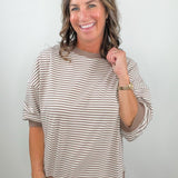 Mocha Everyday Stripe Contrast Trim Top