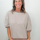 Mocha Everyday Stripe Contrast Trim Top