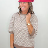 Mocha Everyday Stripe Contrast Trim Top