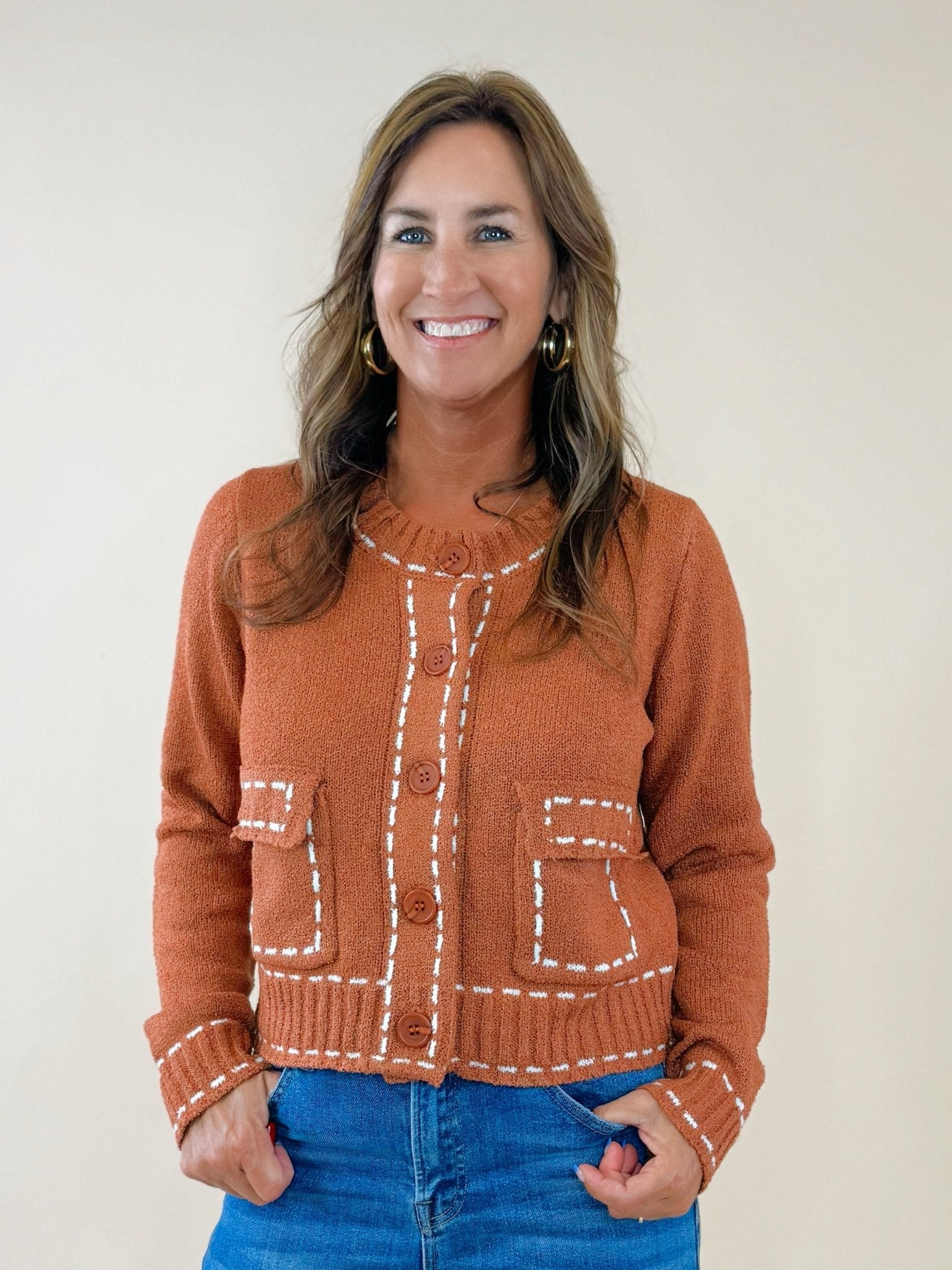 Stitched Charm Cropped Cardigan - Jessi Jayne Boutique
