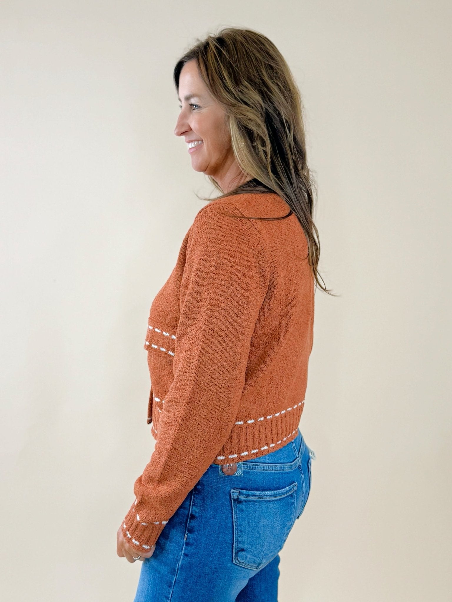 Stitched Charm Cropped Cardigan - Jessi Jayne Boutique