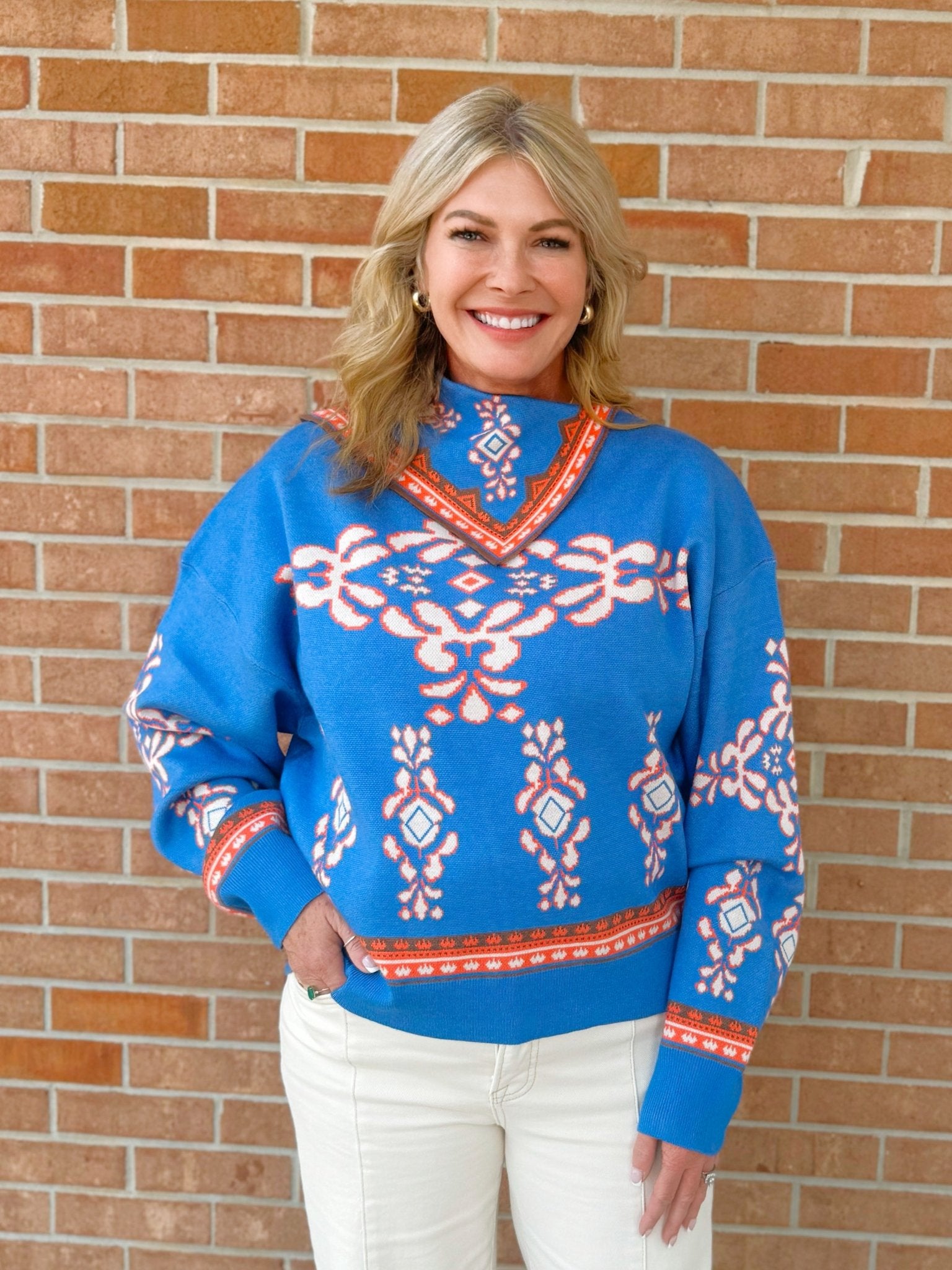 Sapphire Medallion Knit Sweater - Jessi Jayne Boutique