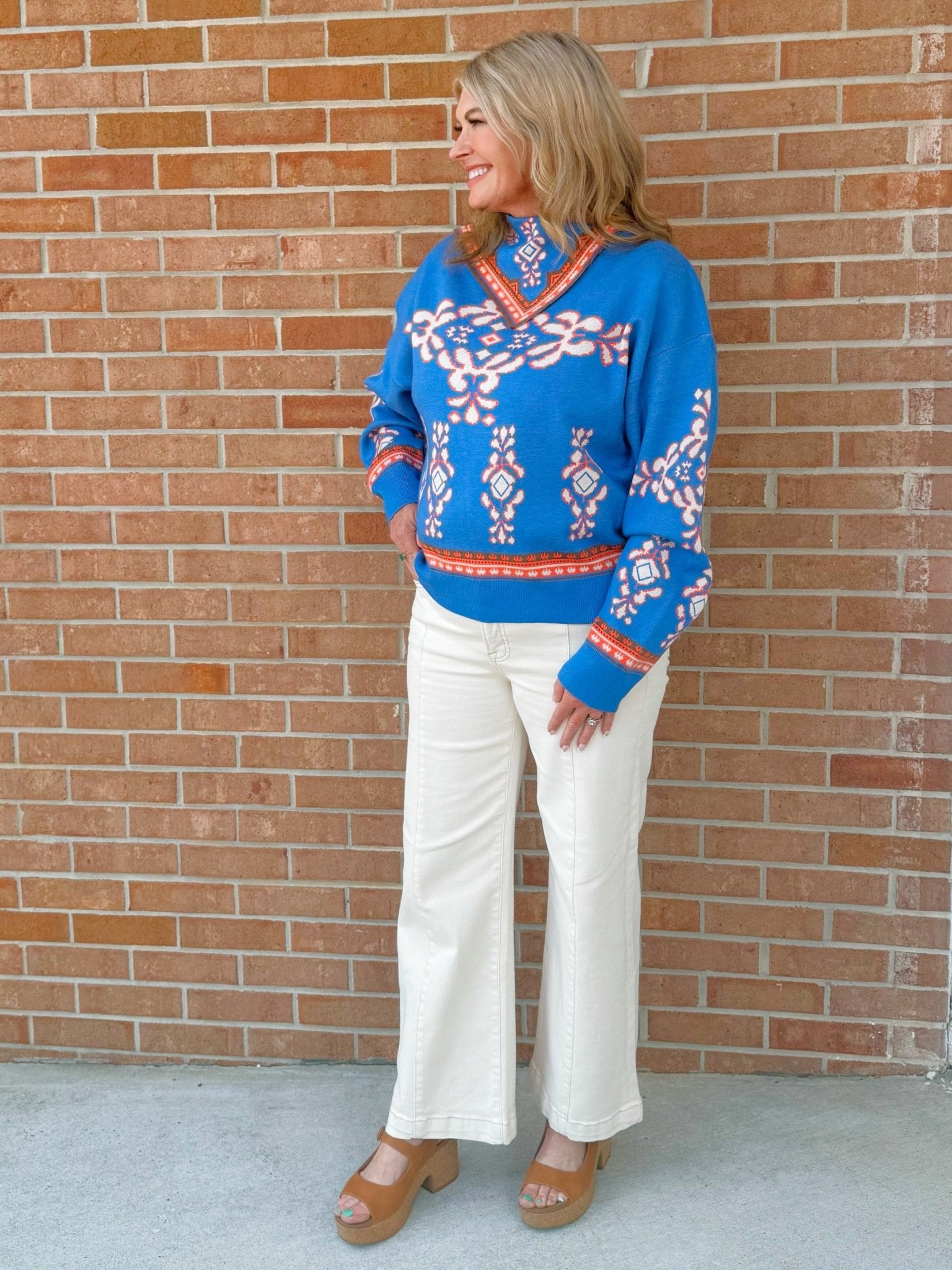 Sapphire Medallion Knit Sweater - Jessi Jayne Boutique