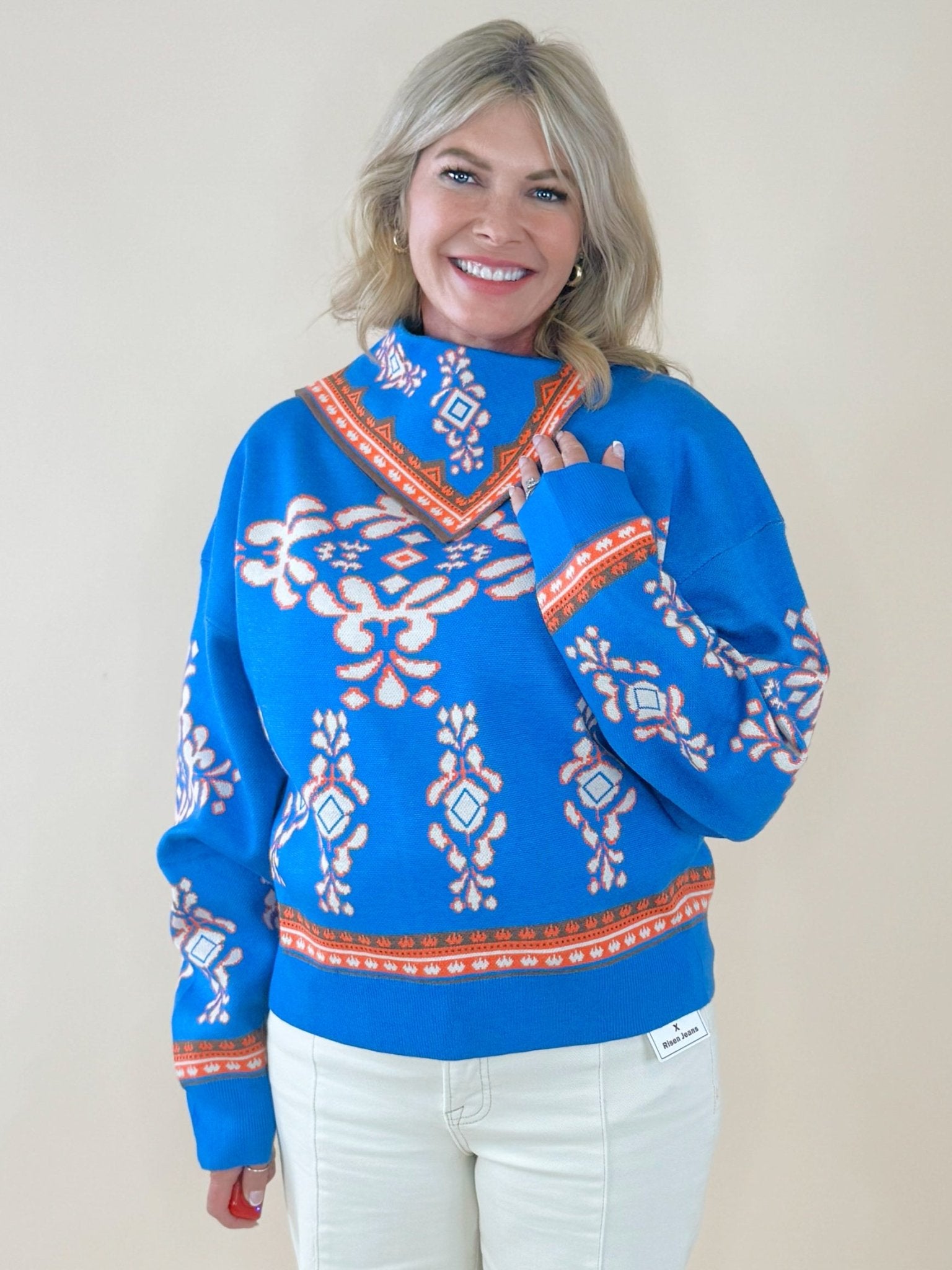 Sapphire Medallion Knit Sweater - Jessi Jayne Boutique