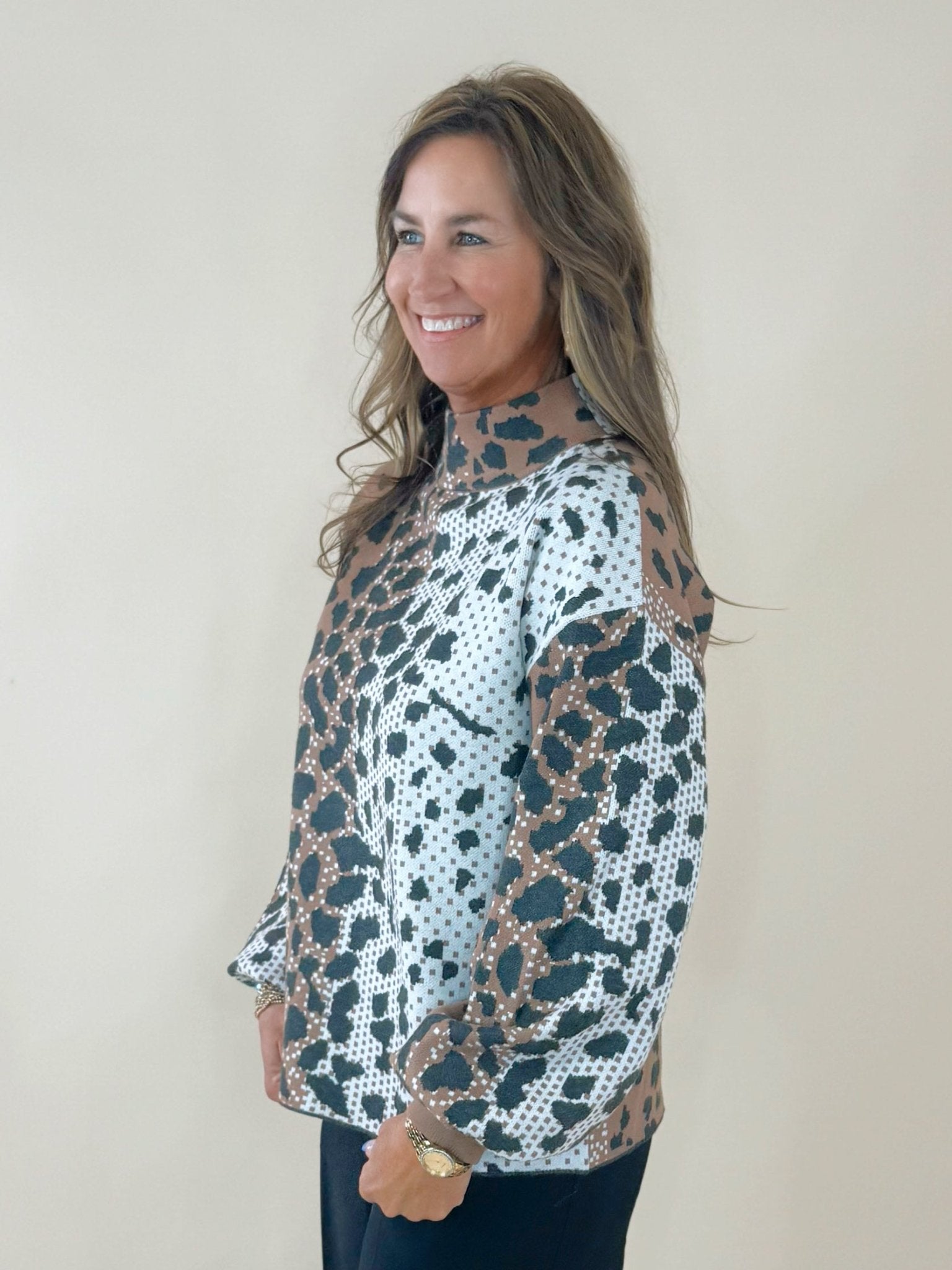 Wild Mosaic Mock Neck Sweater - Jessi Jayne Boutique