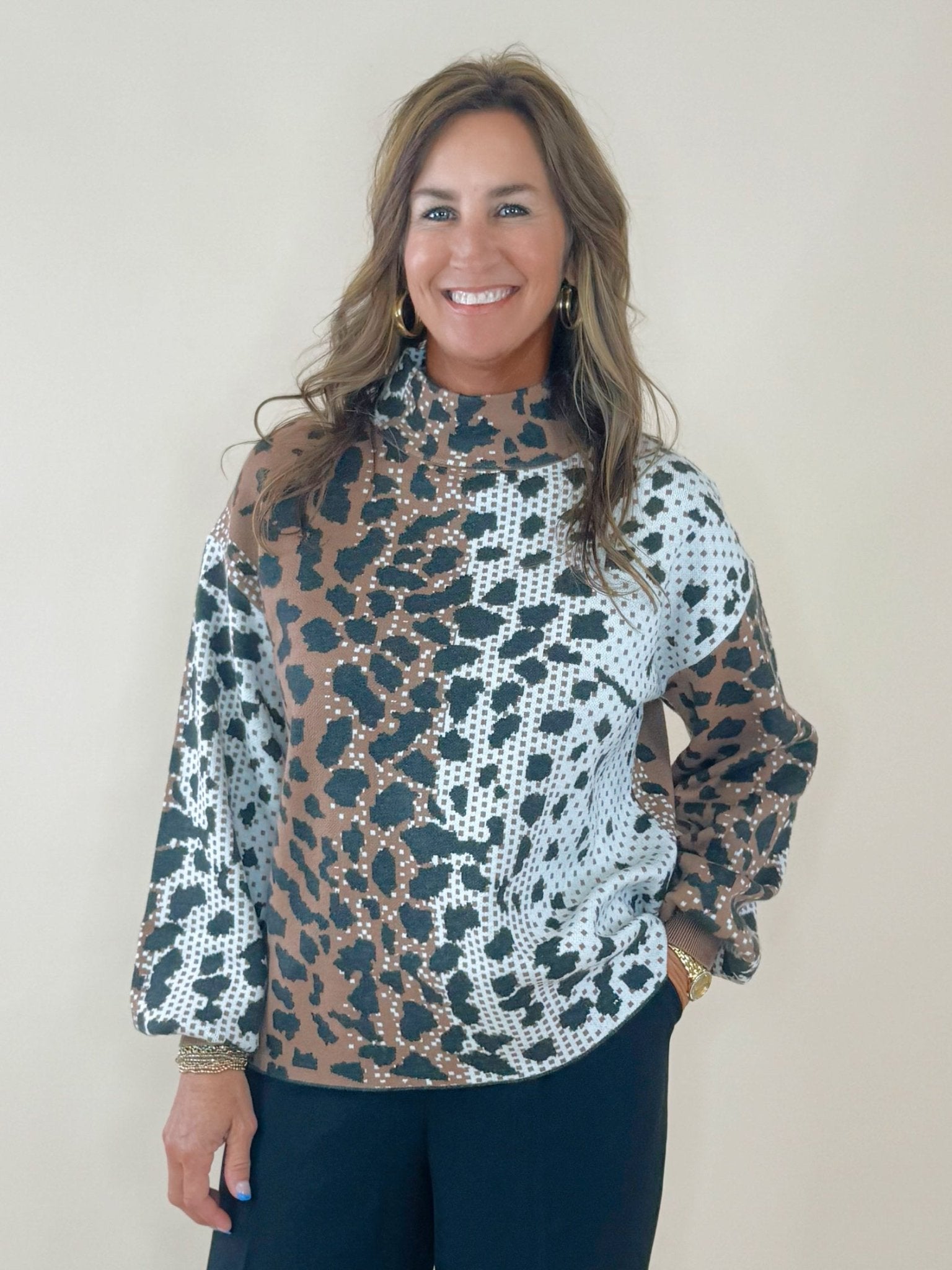 Wild Mosaic Mock Neck Sweater - Jessi Jayne Boutique