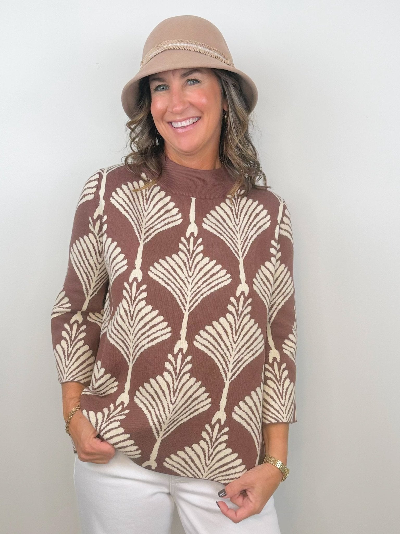 Cocoa Lines Mock Neck Sweater Top - Jessi Jayne Boutique