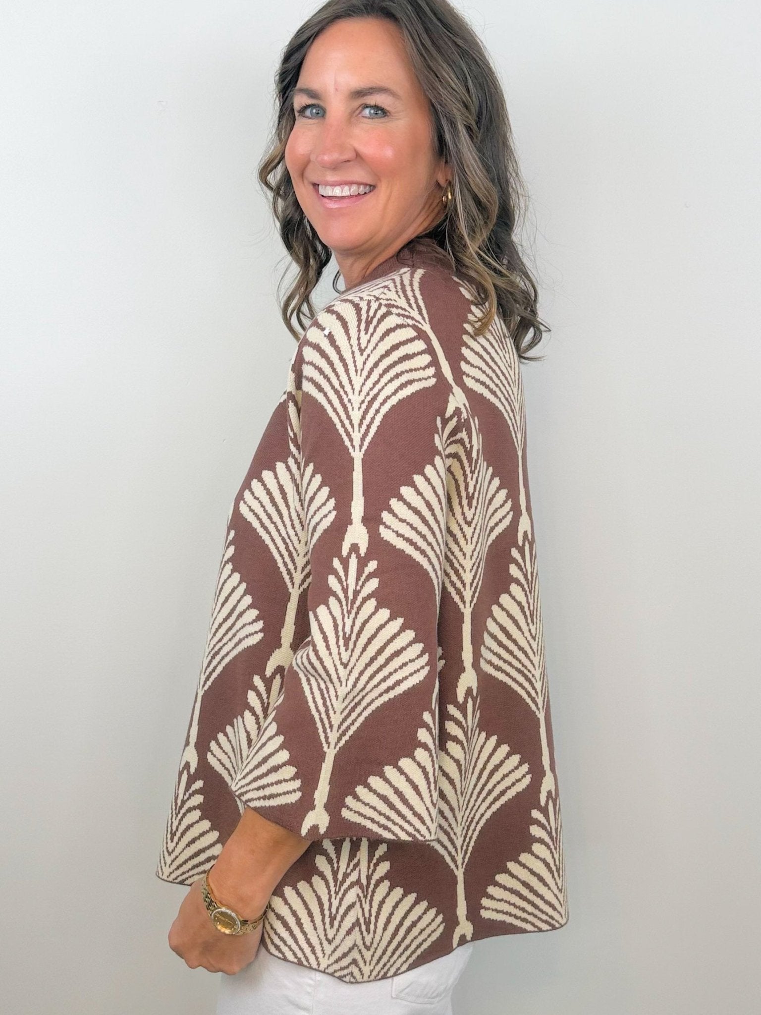 Cocoa Lines Mock Neck Sweater Top - Jessi Jayne Boutique