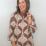 Cocoa Lines Mock Neck Sweater Top