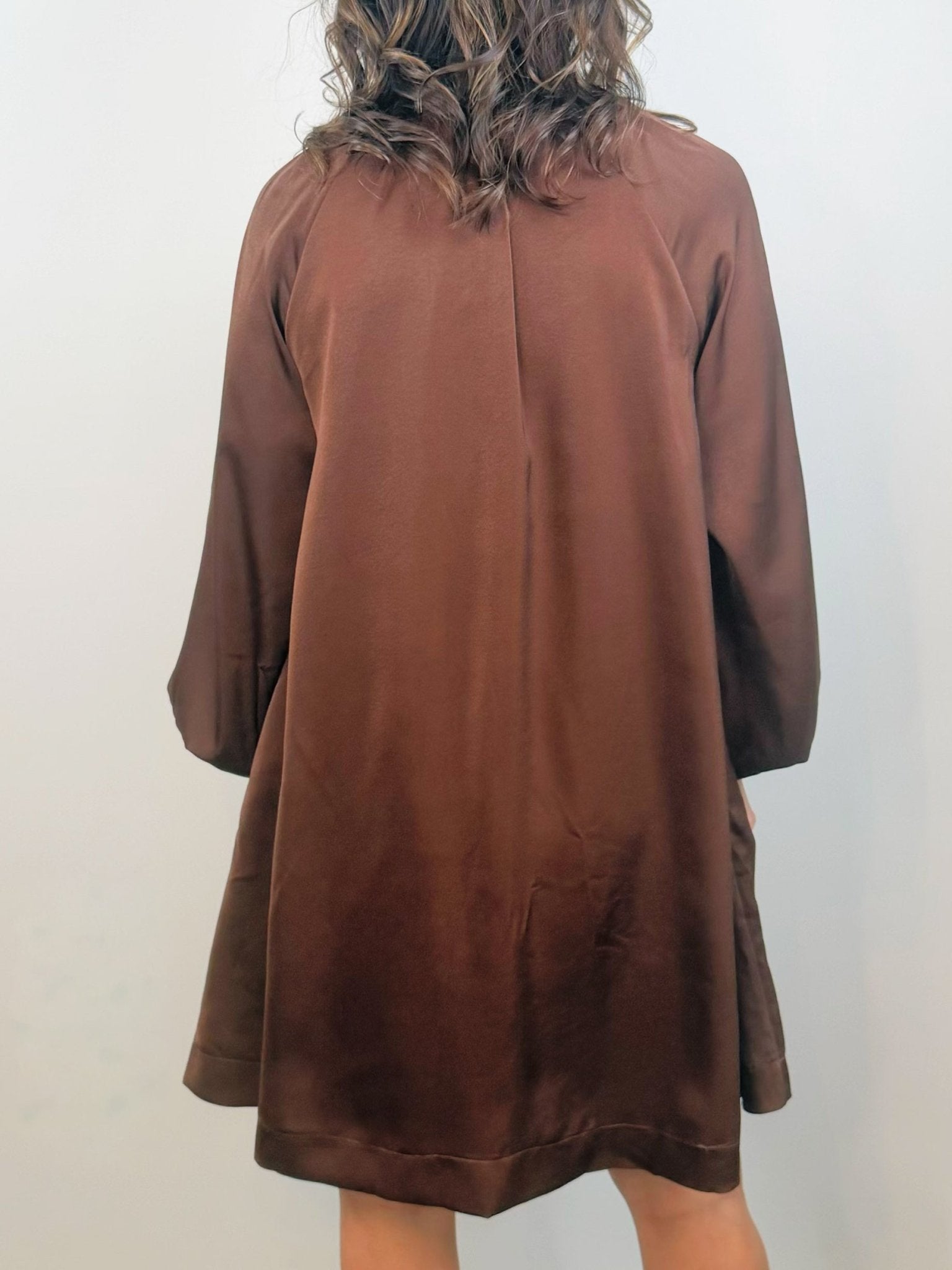 Chocolate Satin Tie Neck Dress - Jessi Jayne Boutique