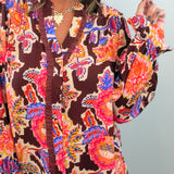 Brown Sugar Blooms Ruffle Trim Blouse