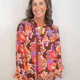Brown Sugar Blooms Ruffle Trim Blouse