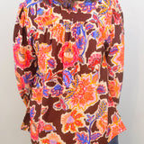 Brown Sugar Blooms Ruffle Trim Blouse