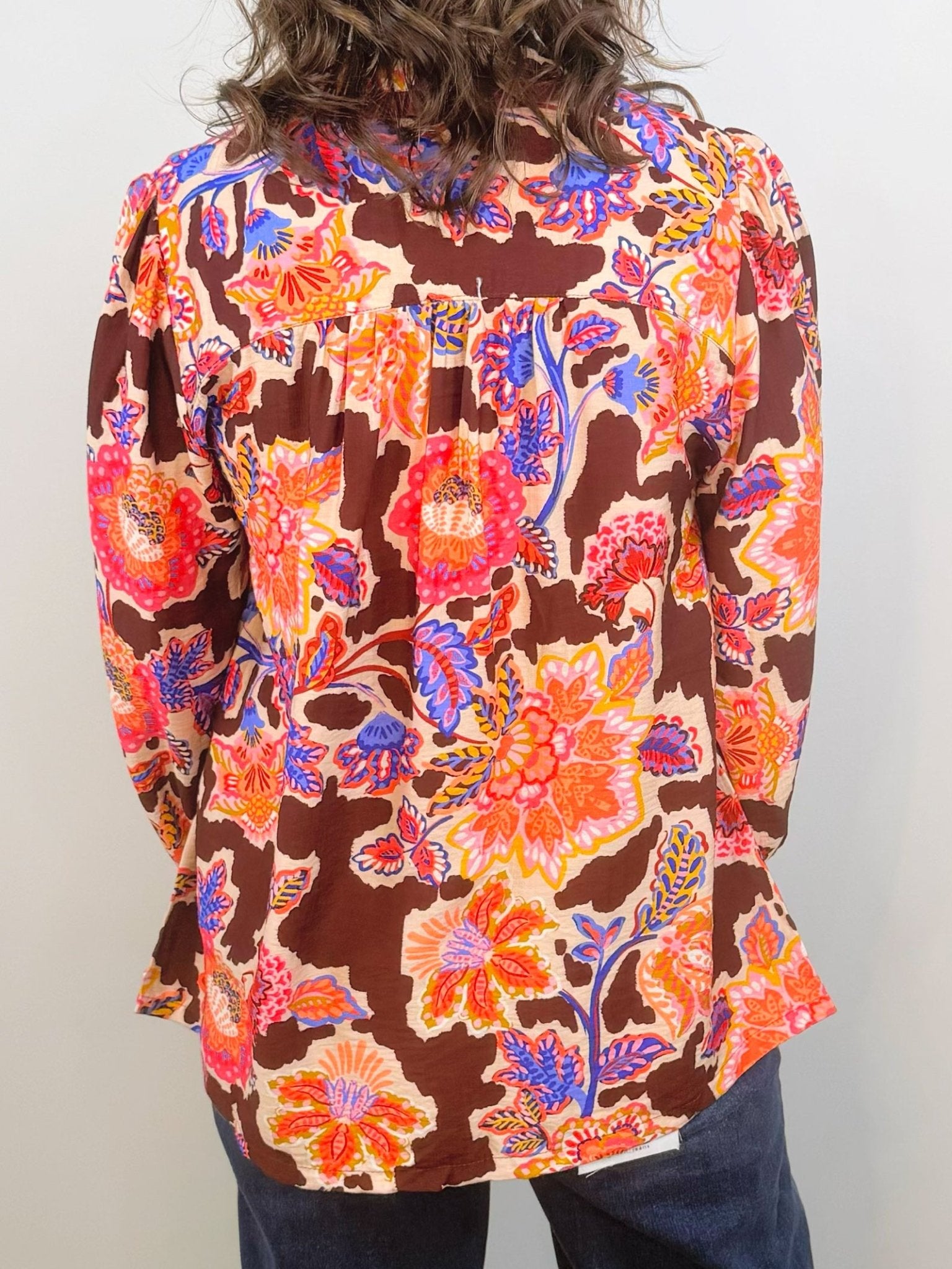 Brown Sugar Blooms Ruffle Trim Blouse - Jessi Jayne Boutique