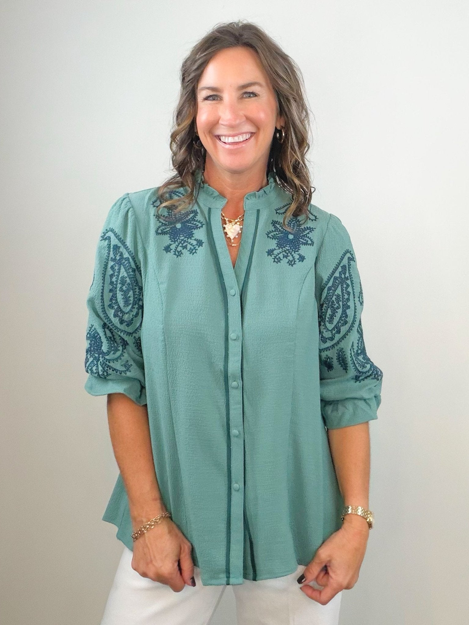 Lagoon Lacework Embroidered Blouse - Jessi Jayne Boutique