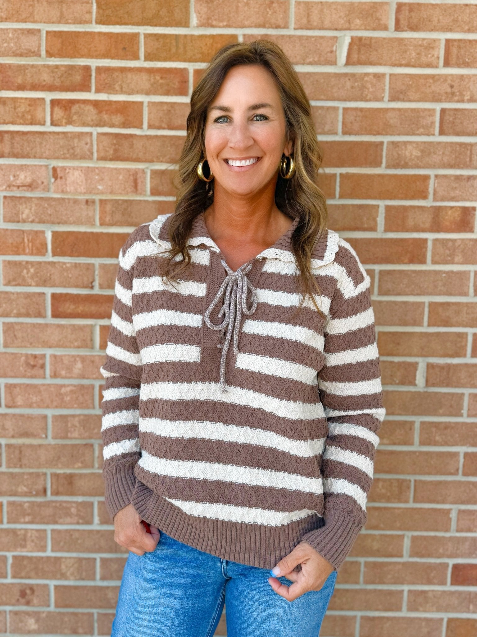 Cappuccino Stroll Lace - Up Sweater - Jessi Jayne Boutique