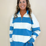 Weekend Sideline Striped Half - Zip Pullover - Jessi Jayne Boutique