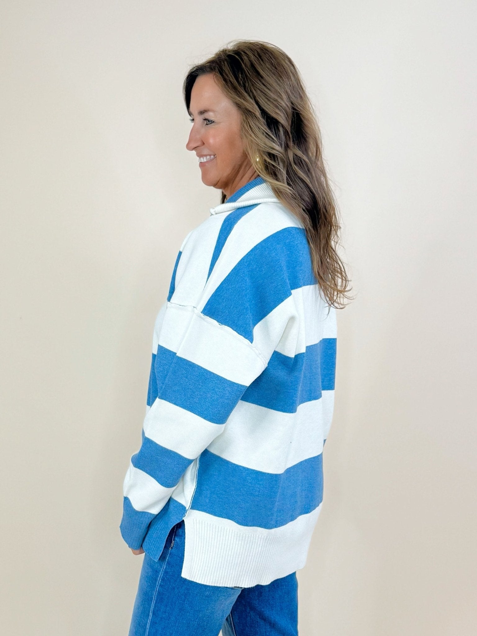 Weekend Sideline Striped Half - Zip Pullover - Jessi Jayne Boutique
