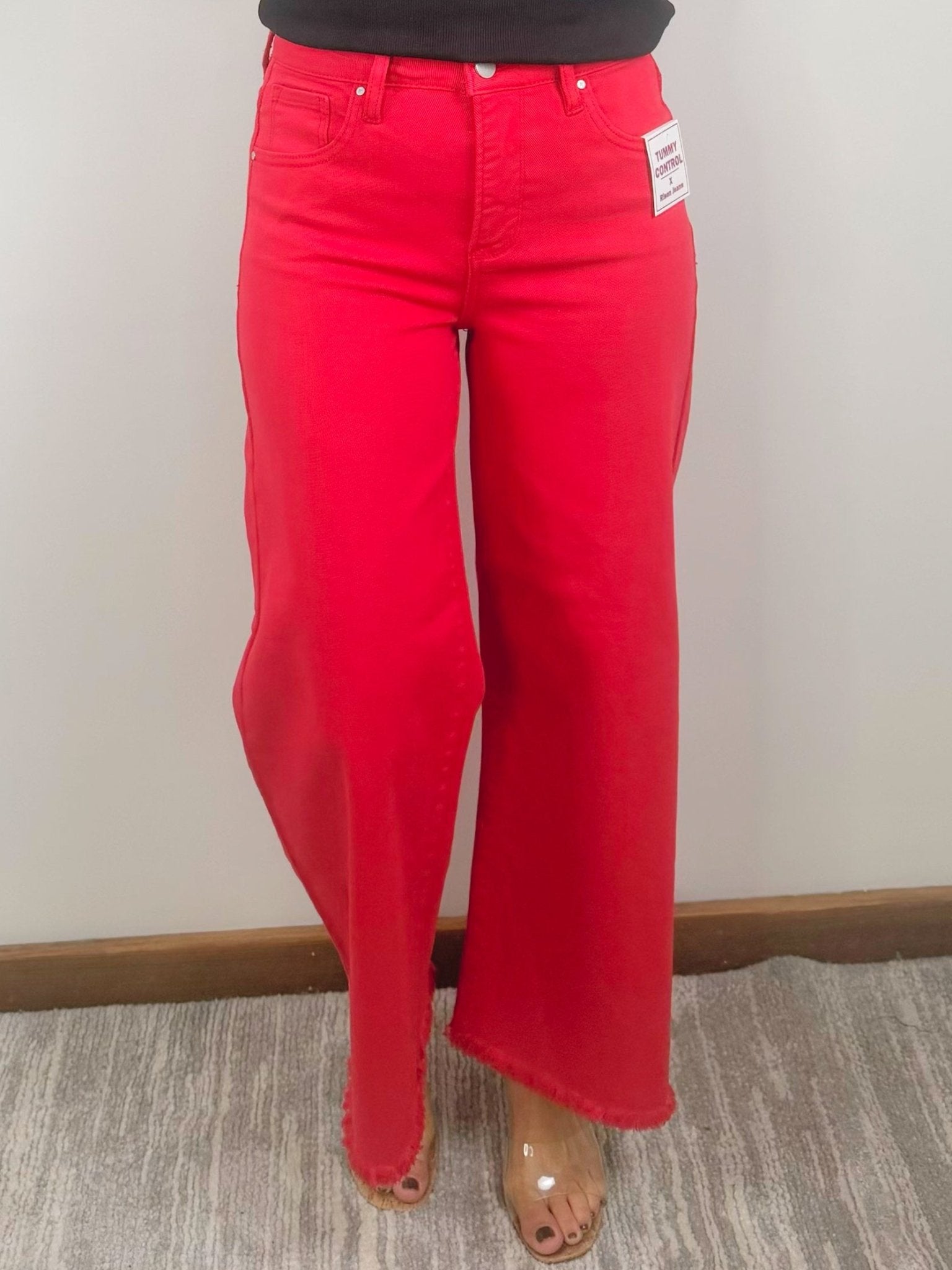 Risen Red Hot Tummy Control Wide Leg Jeans - Jessi Jayne Boutique