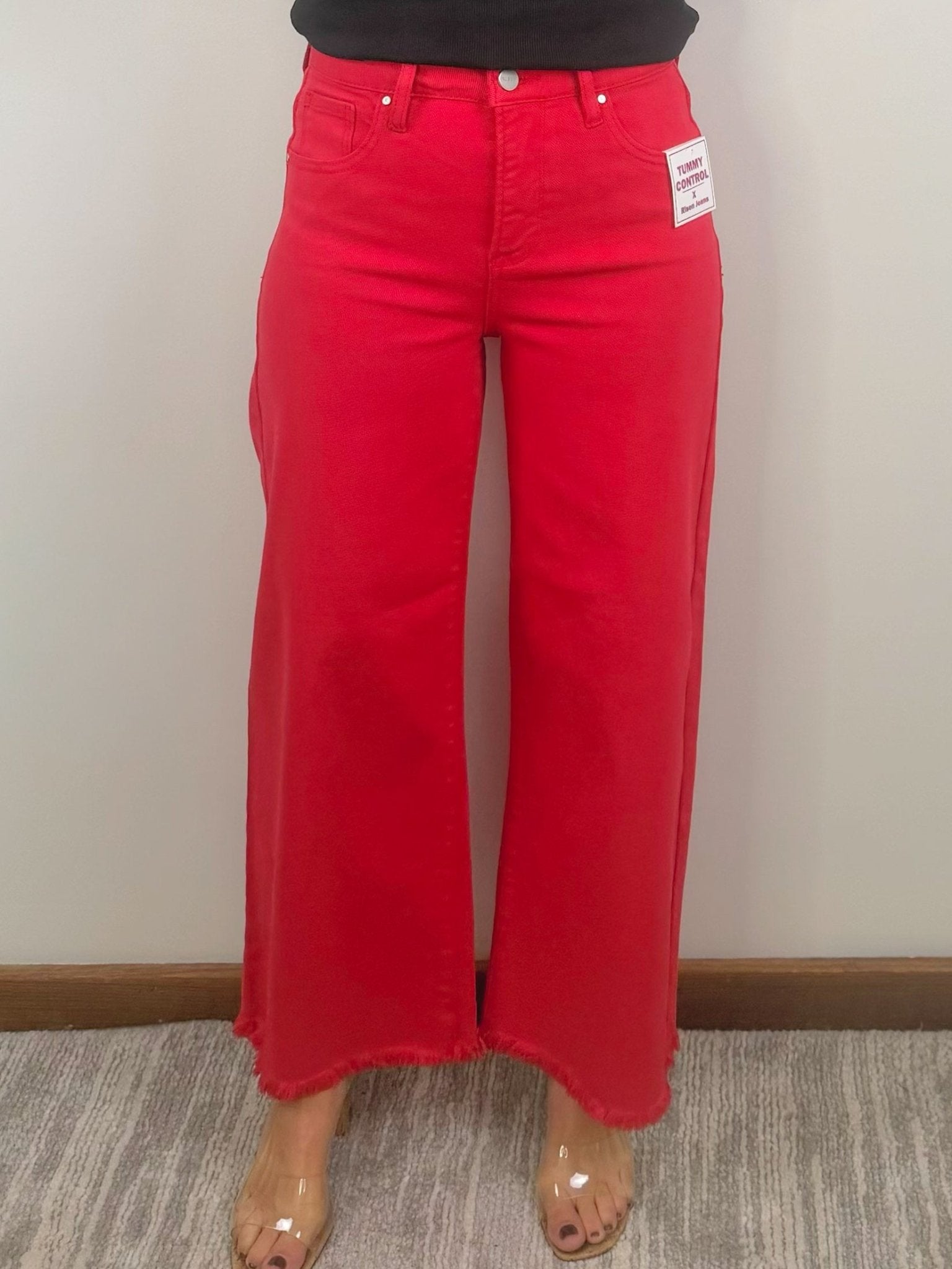 Risen Red Hot Tummy Control Wide Leg Jeans - Jessi Jayne Boutique