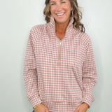 Mauve Gingham Quarter Zip Pullover
