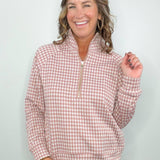 Mauve Gingham Quarter Zip Pullover