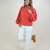 Brick Red Puff Sleeve Sweatshirt - Jessi Jayne Boutique