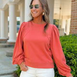 Brick Red Puff Sleeve Sweatshirt - Jessi Jayne Boutique