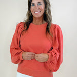 Brick Red Puff Sleeve Sweatshirt - Jessi Jayne Boutique