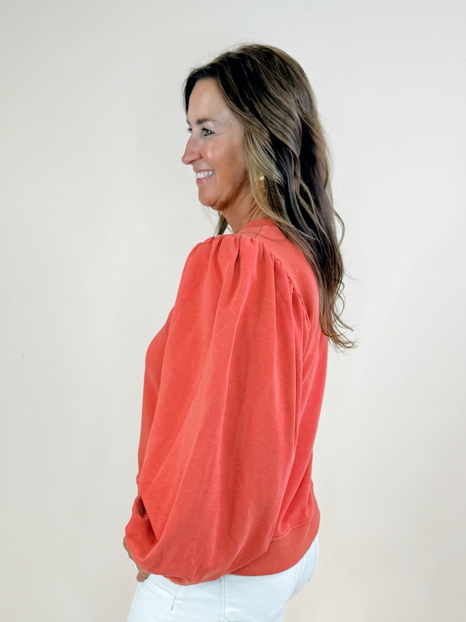 Brick Red Puff Sleeve Sweatshirt - Jessi Jayne Boutique