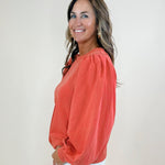 Brick Red Puff Sleeve Sweatshirt - Jessi Jayne Boutique