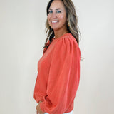 Brick Red Puff Sleeve Sweatshirt - Jessi Jayne Boutique