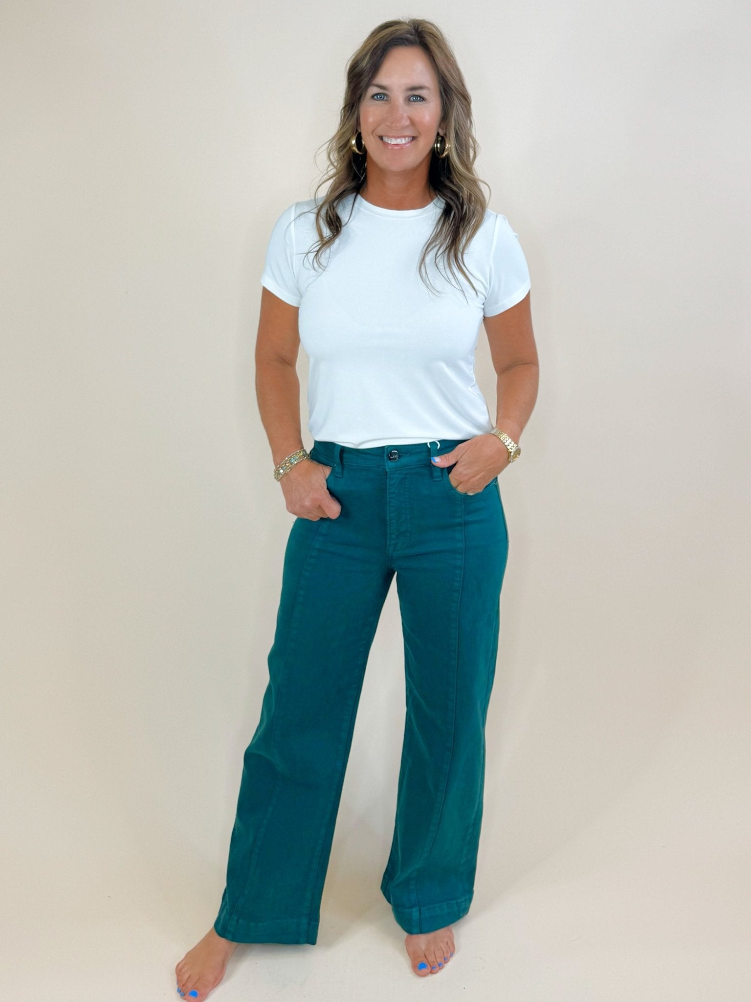 Deep Forest Green High Rise Crop Pants - Jessi Jayne Boutique