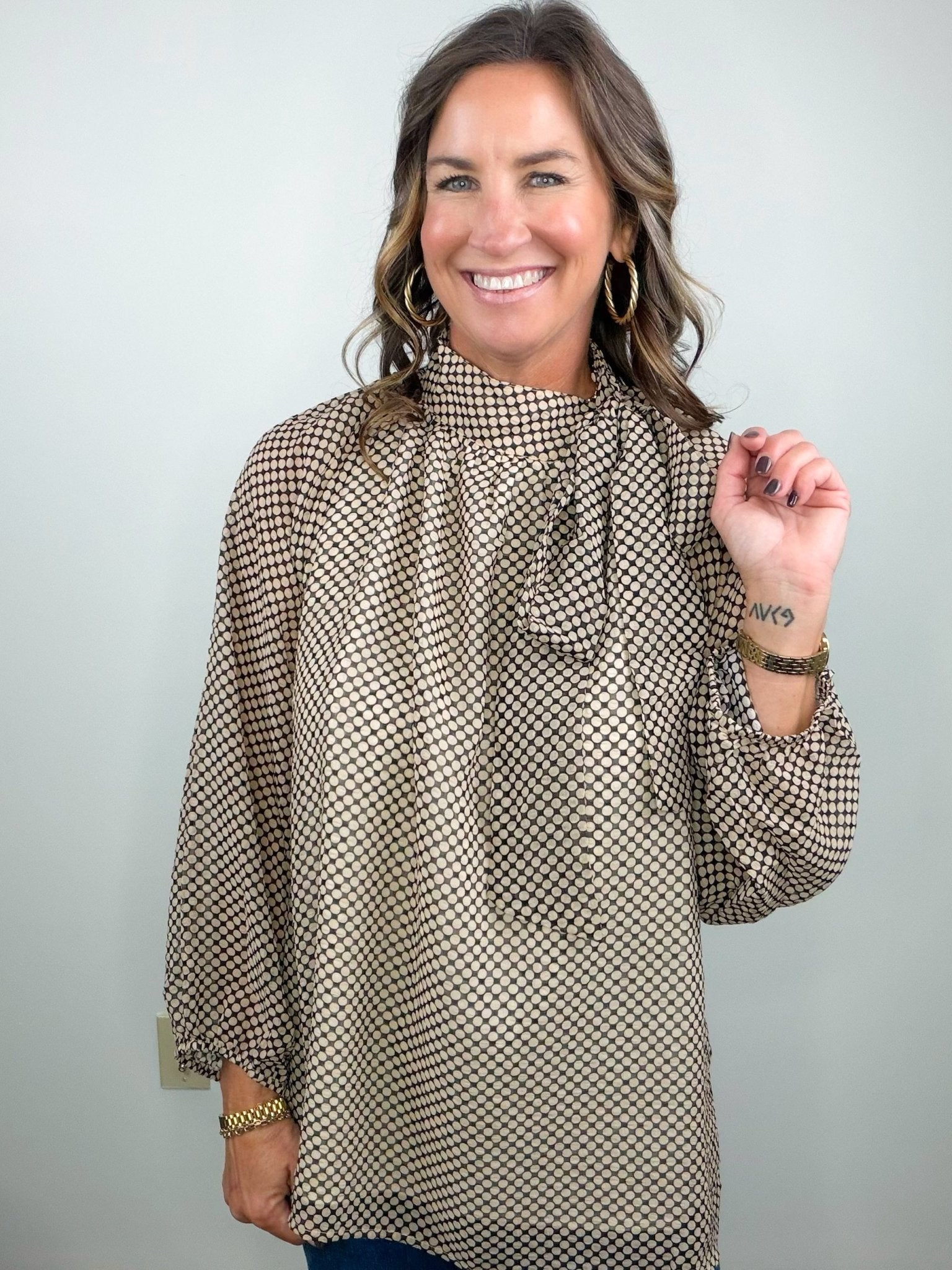 Dot To It Tie Neck Blouse - Jessi Jayne Boutique
