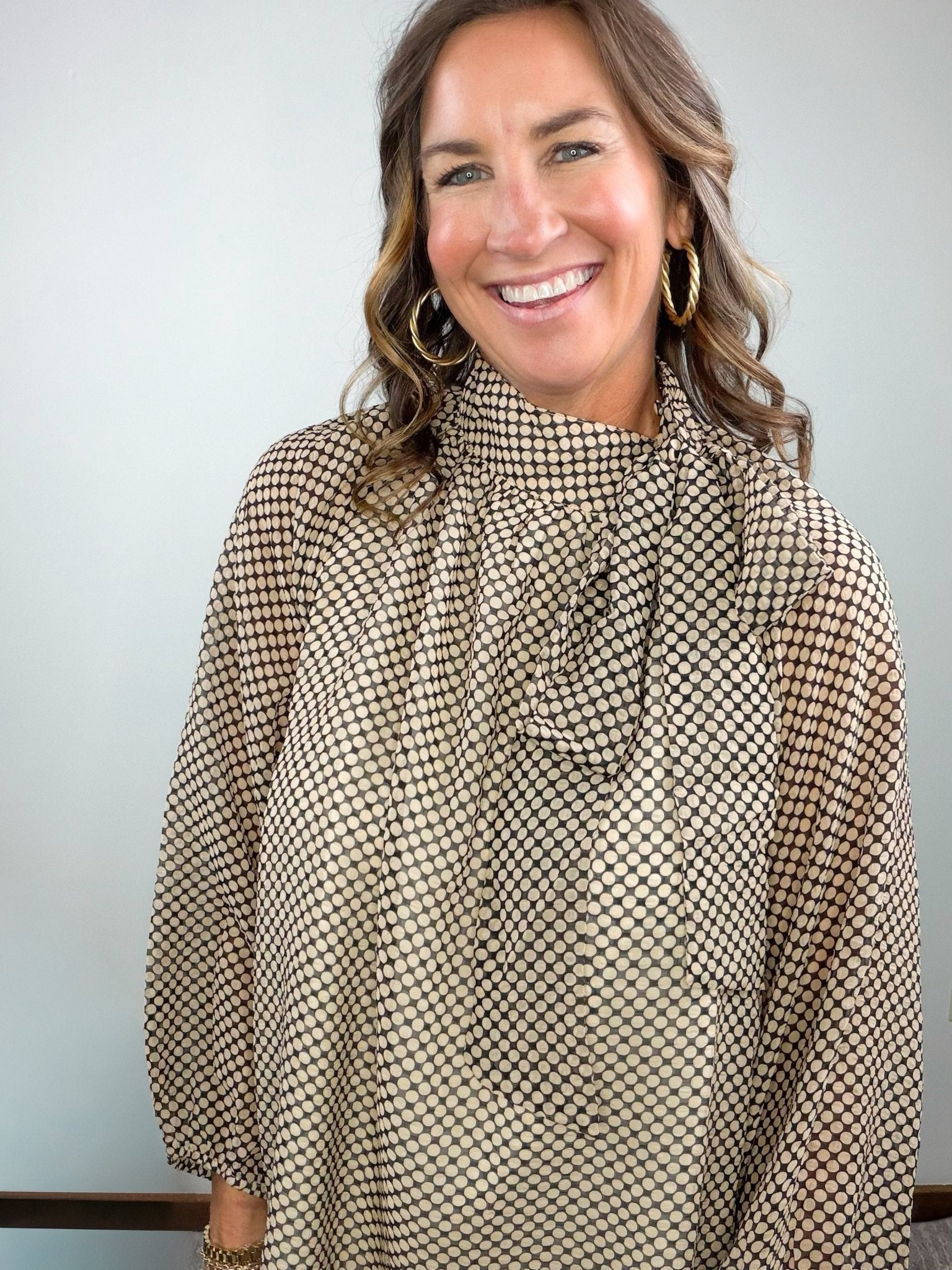 Dot To It Tie Neck Blouse - Jessi Jayne Boutique