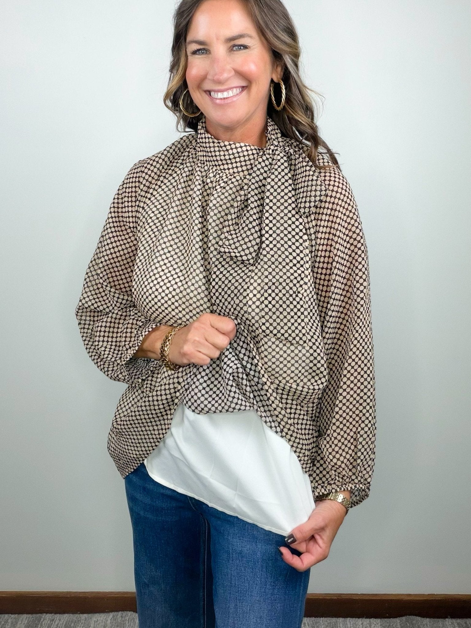 Dot To It Tie Neck Blouse - Jessi Jayne Boutique