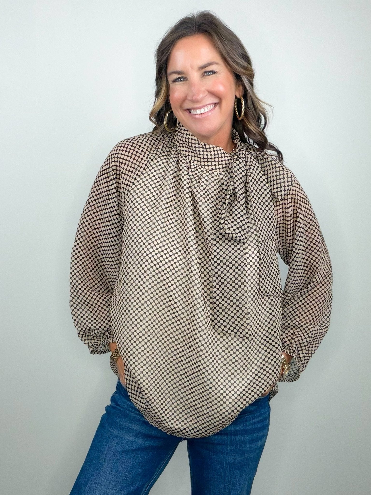 Dot To It Tie Neck Blouse - Jessi Jayne Boutique