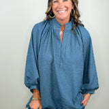 Slate Story Crinkle Blouse - Jessi Jayne Boutique