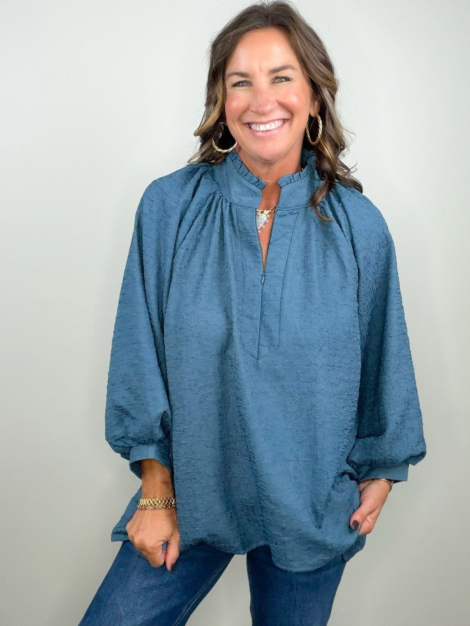 Slate Story Crinkle Blouse - Jessi Jayne Boutique