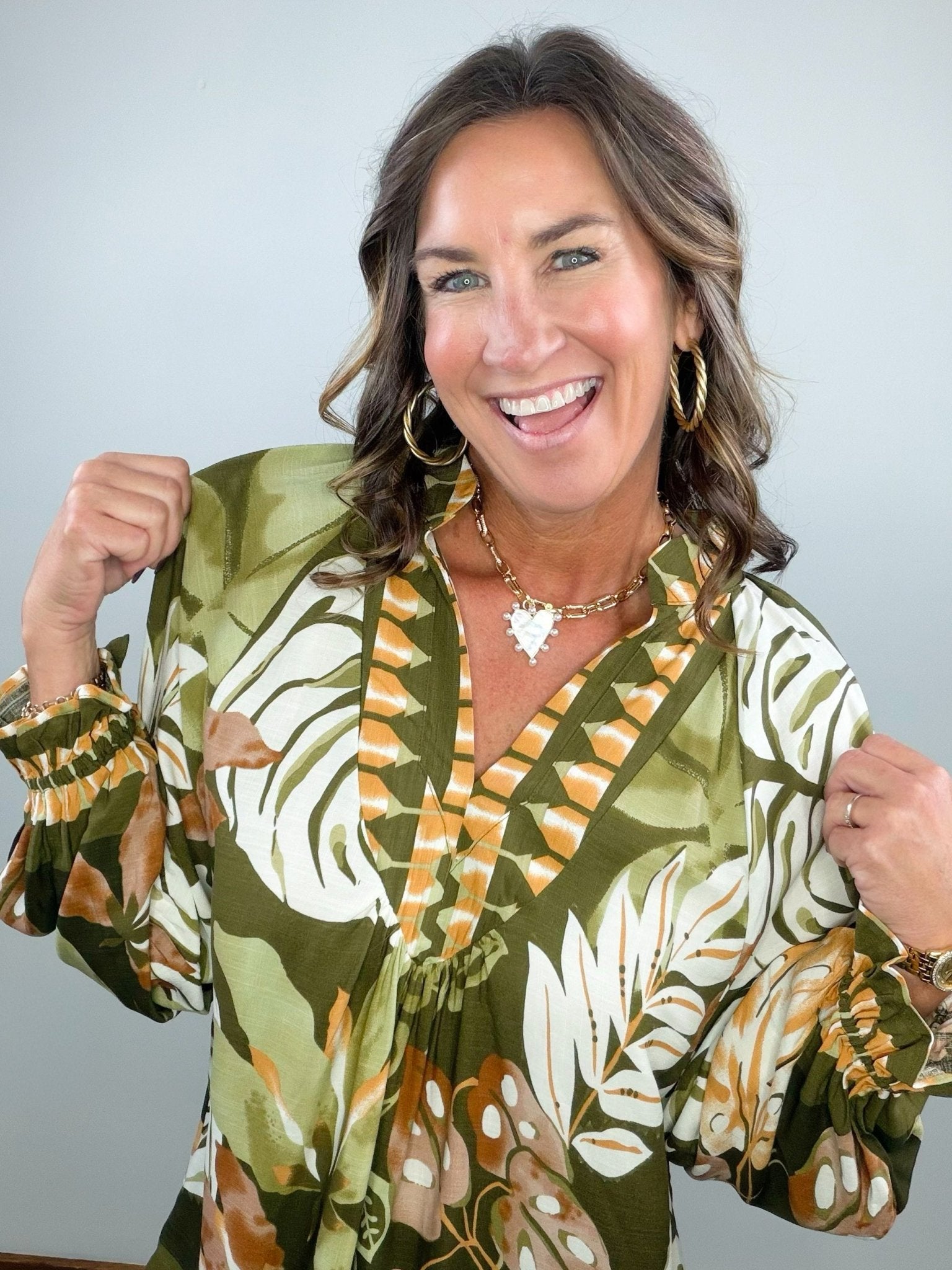 Olive Muse Border Print Blouse - Jessi Jayne Boutique