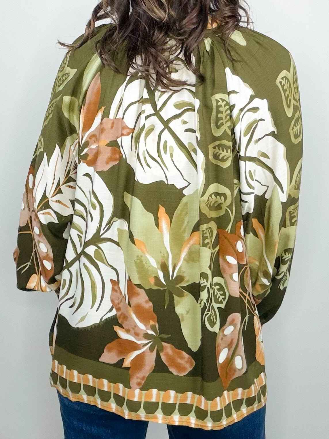 Olive Muse Border Print Blouse - Jessi Jayne Boutique