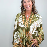Olive Muse Border Print Blouse - Jessi Jayne Boutique