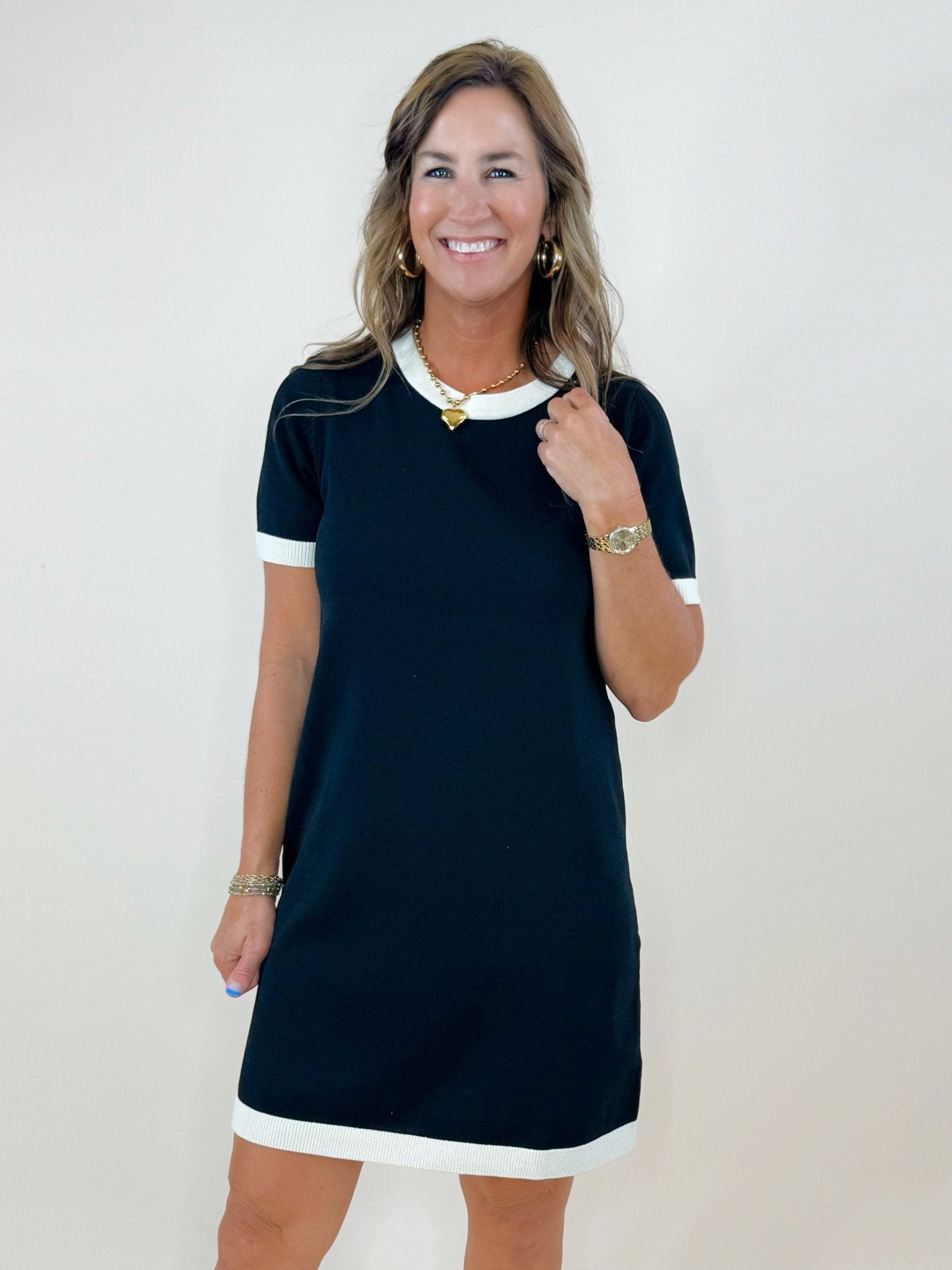 Contrast Trim Knit Dress - Jessi Jayne Boutique