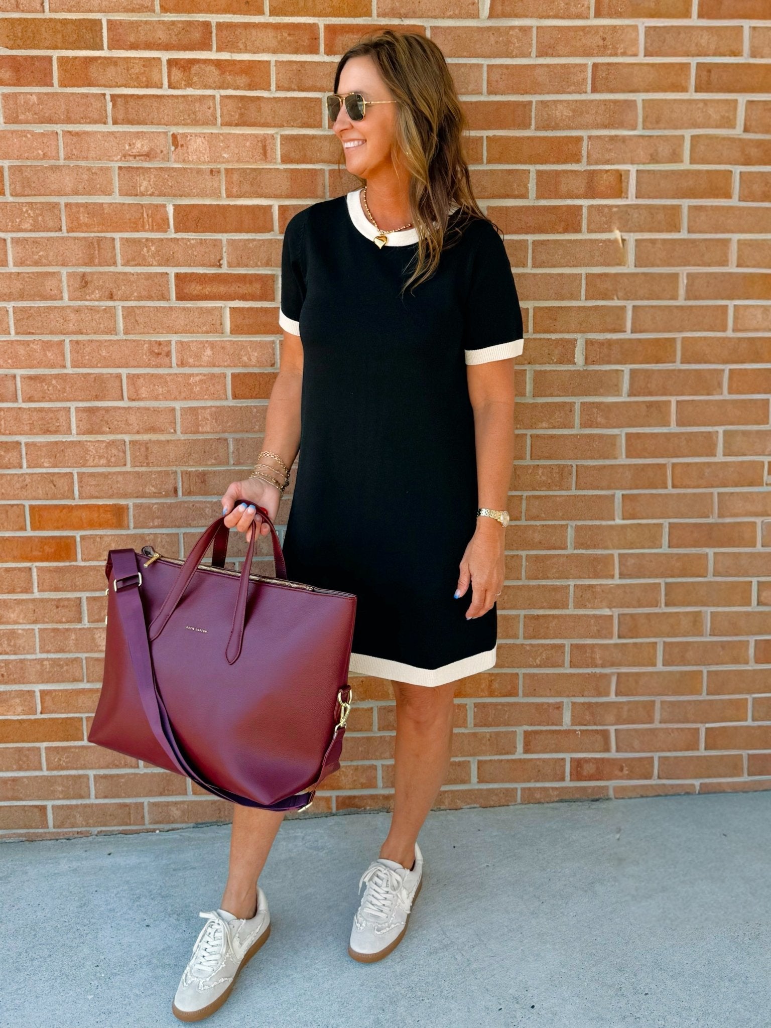 Contrast Trim Knit Dress - Jessi Jayne Boutique